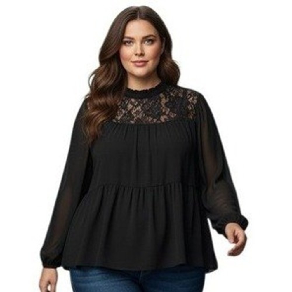 NWT Torrid Whimsigoth Dark Romantic Womens size 1X Lace Pintuck Chiffon Goth Top